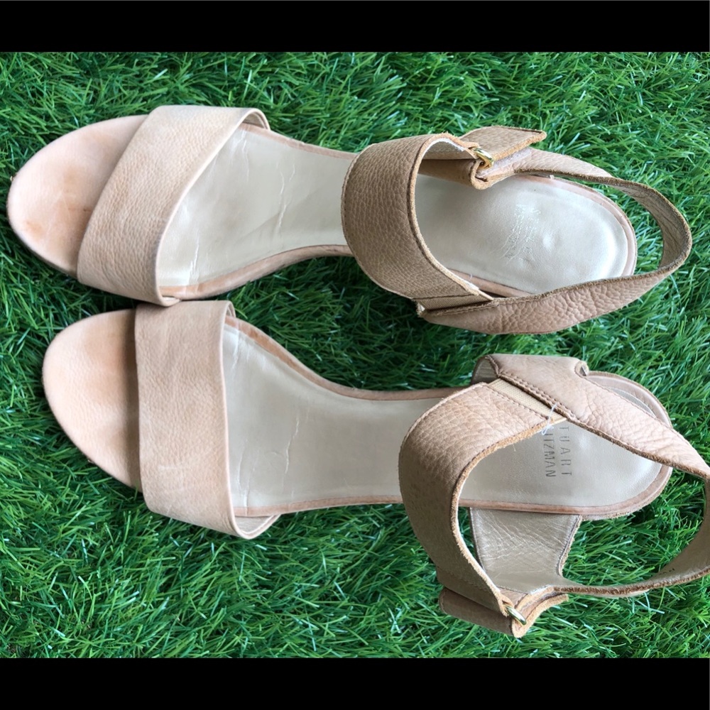 Stuart Weitzman nude leather heeled sandal